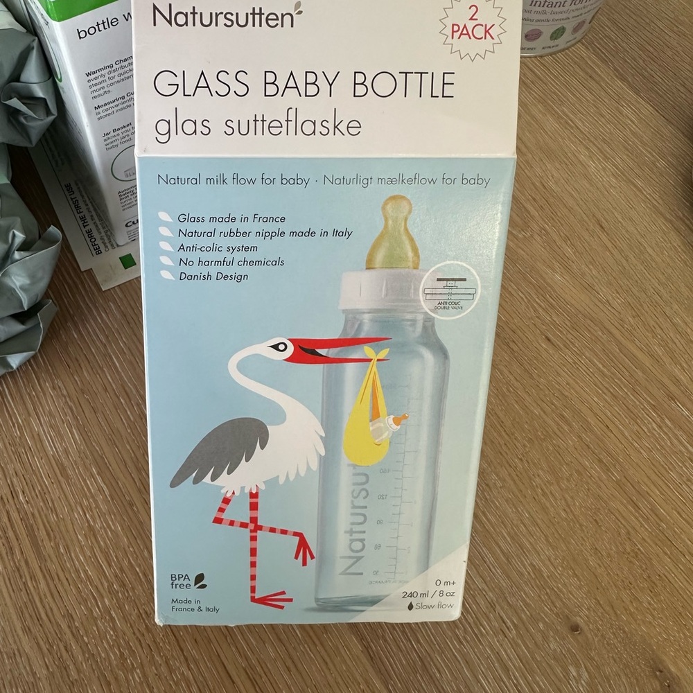 Glass Baby Bottle 2-Pack - Blue